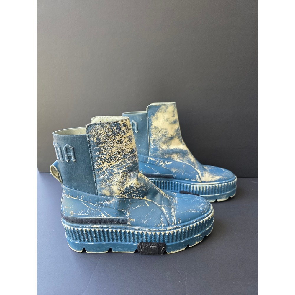Fenty x Puma Rihanna Chelsea Leather Boots Chunky Customized Distressed Blue 9.5 - Picture 8 of 8